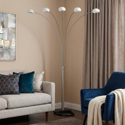 84" White Five Light Arc Floor Lamp With White Dome Shade HomeRoots
