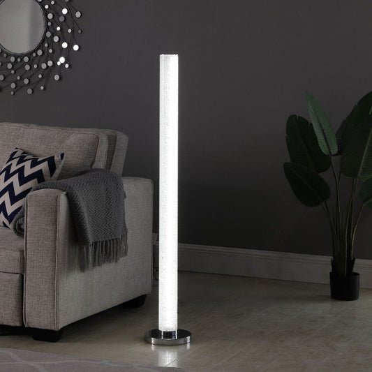 49" White Metal LED Column Floor Lamp With Clear Acrylic Drum Shade HomeRoots
