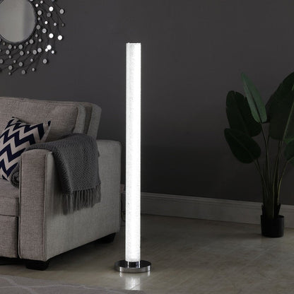 49" White Metal LED Column Floor Lamp With Clear Acrylic Drum Shade HomeRoots