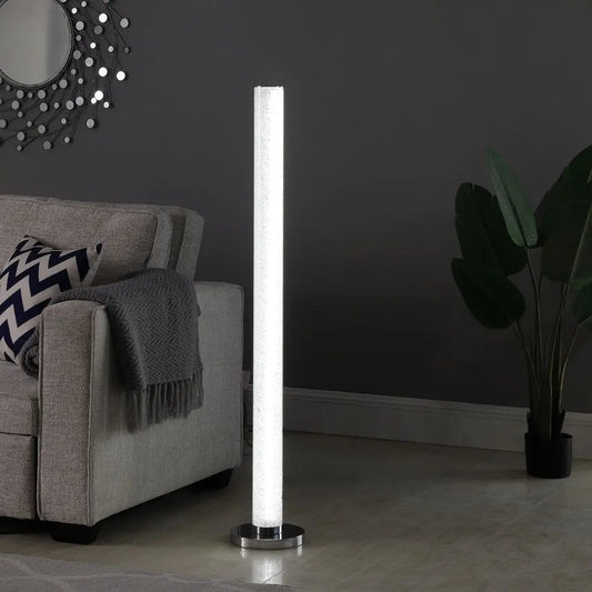 49" White Metal LED Column Floor Lamp With Clear Acrylic Drum Shade HomeRoots