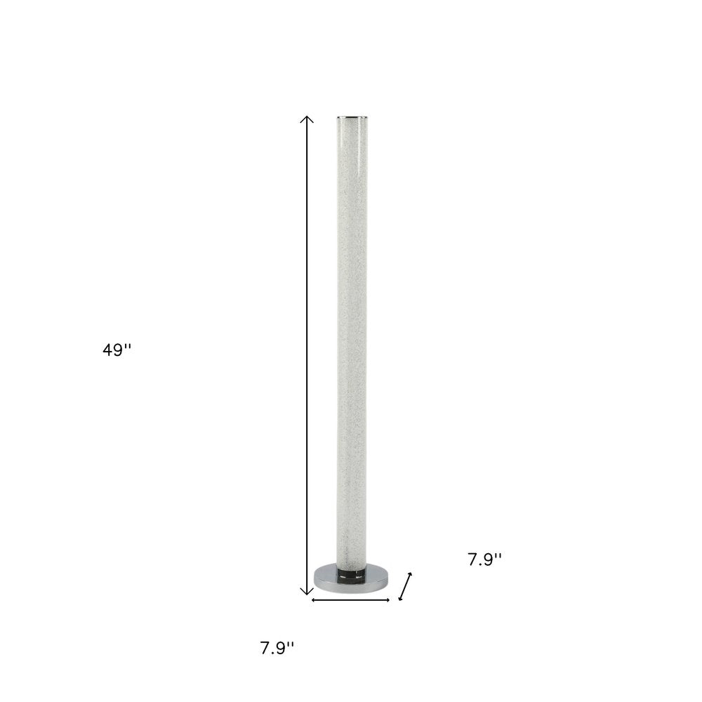 49" White Metal LED Column Floor Lamp With Clear Acrylic Drum Shade HomeRoots