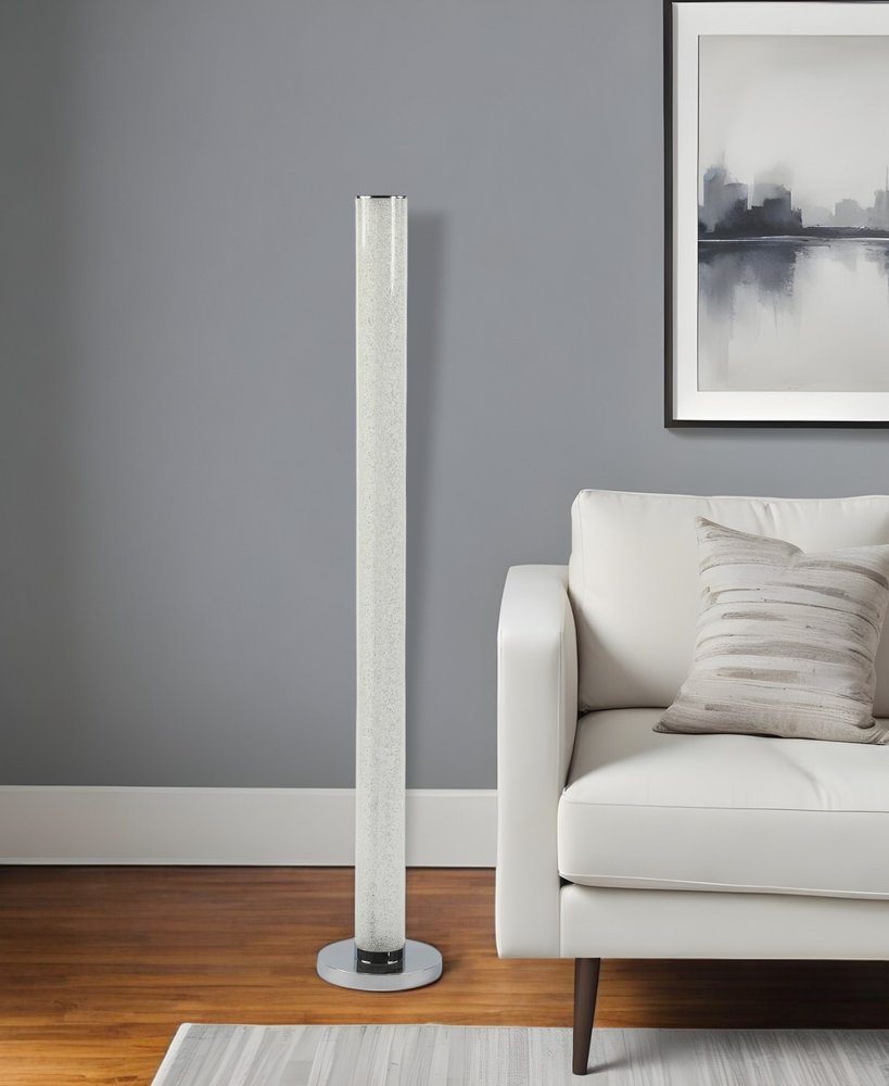 49" White Metal LED Column Floor Lamp With Clear Acrylic Drum Shade HomeRoots