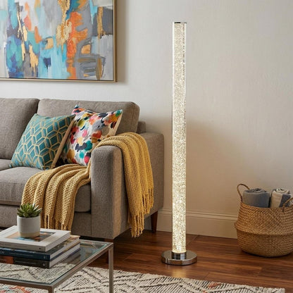 49" White Metal LED Column Floor Lamp With Clear Acrylic Drum Shade HomeRoots