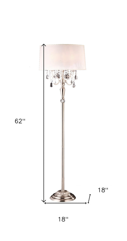 62" White Three Light Candelabra Floor Lamp With White Drum Shade