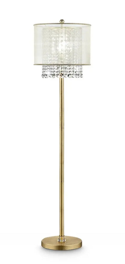 65" Gold And White Novelty Floor Lamp With White Fabric Drum Shade HomeRoots