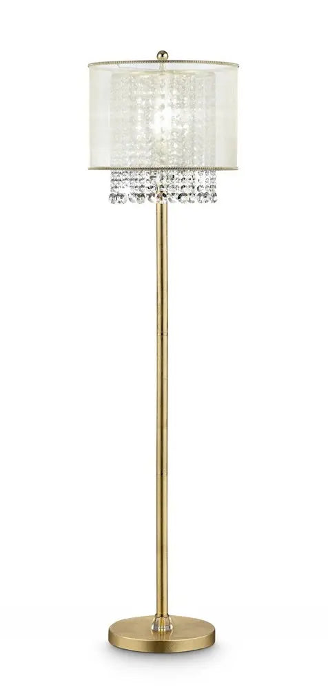 65" Gold And White Novelty Floor Lamp With White Fabric Drum Shade HomeRoots