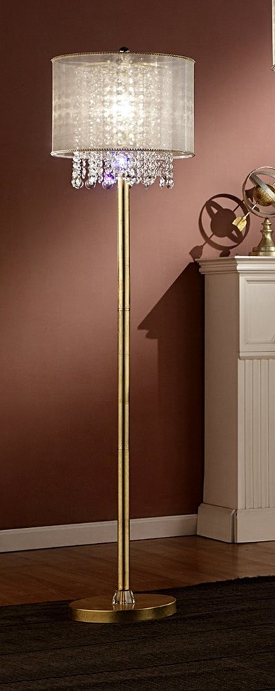 65" Gold And White Novelty Floor Lamp With White Fabric Drum Shade HomeRoots