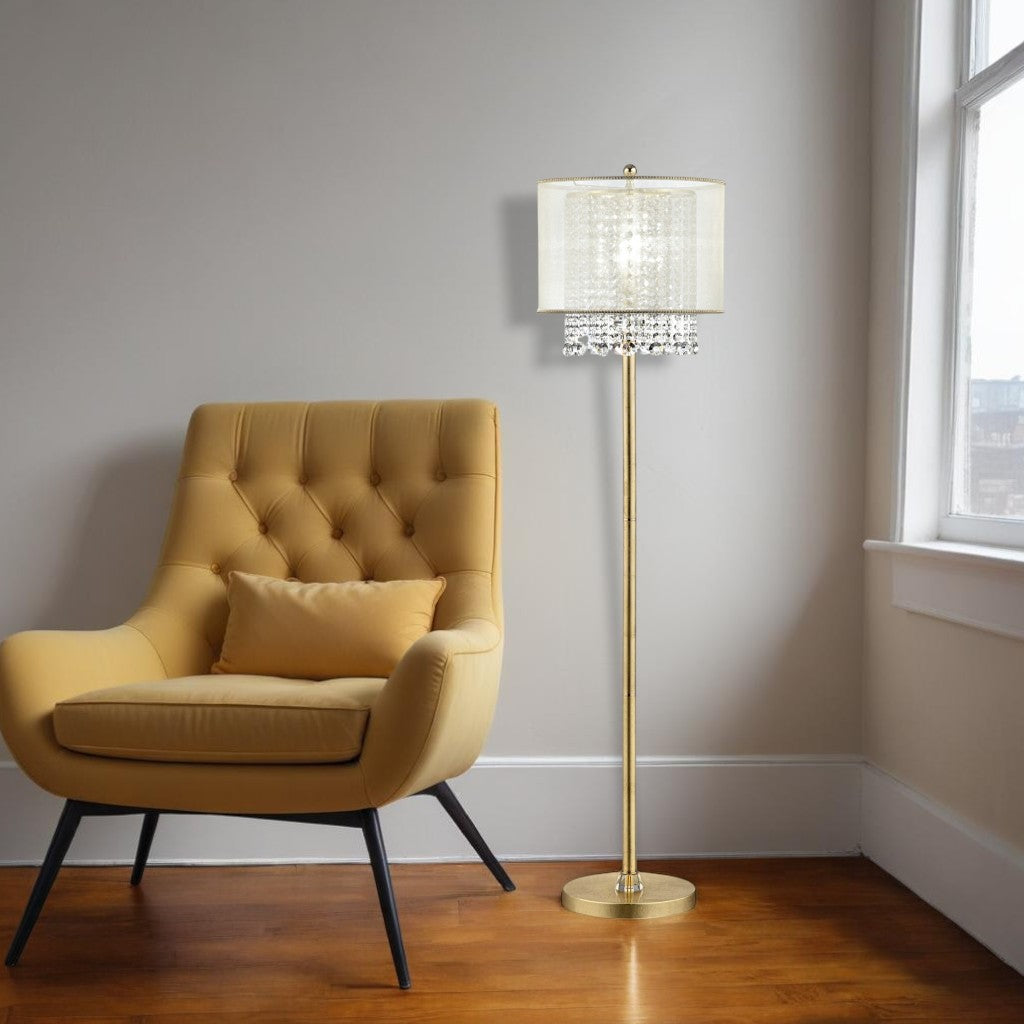 65" Gold Novelty Floor Lamp With White Drum Shade