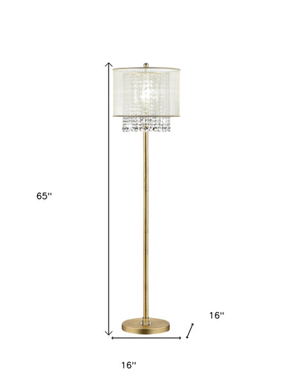 65" Gold Novelty Floor Lamp With White Drum Shade