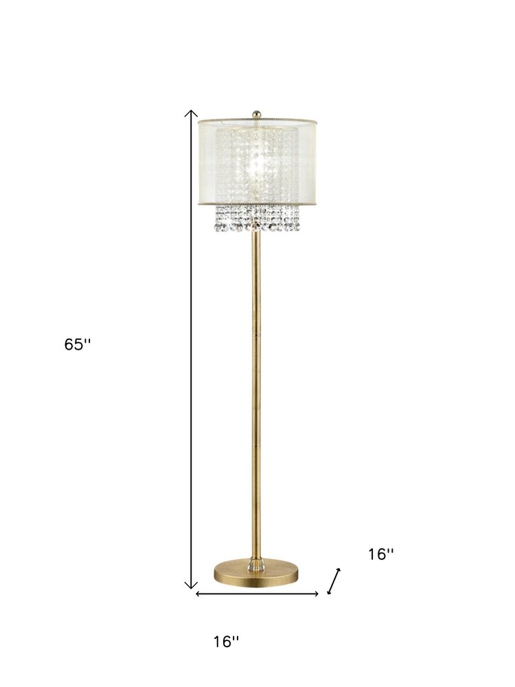 65" Gold And White Novelty Floor Lamp With White Fabric Drum Shade — view 7