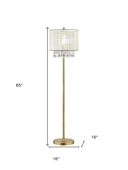 65" Gold And White Novelty Floor Lamp With White Fabric Drum Shade HomeRoots