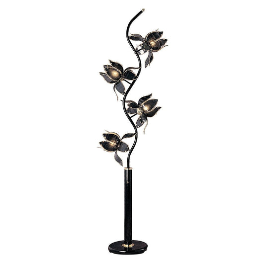 73" Black Metal Four Light LED Novelty Floor Lamp With Black Flowers Acrylic Shade HomeRoots