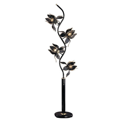 73" Black Metal Four Light LED Novelty Floor Lamp With Black Flowers Acrylic Shade HomeRoots