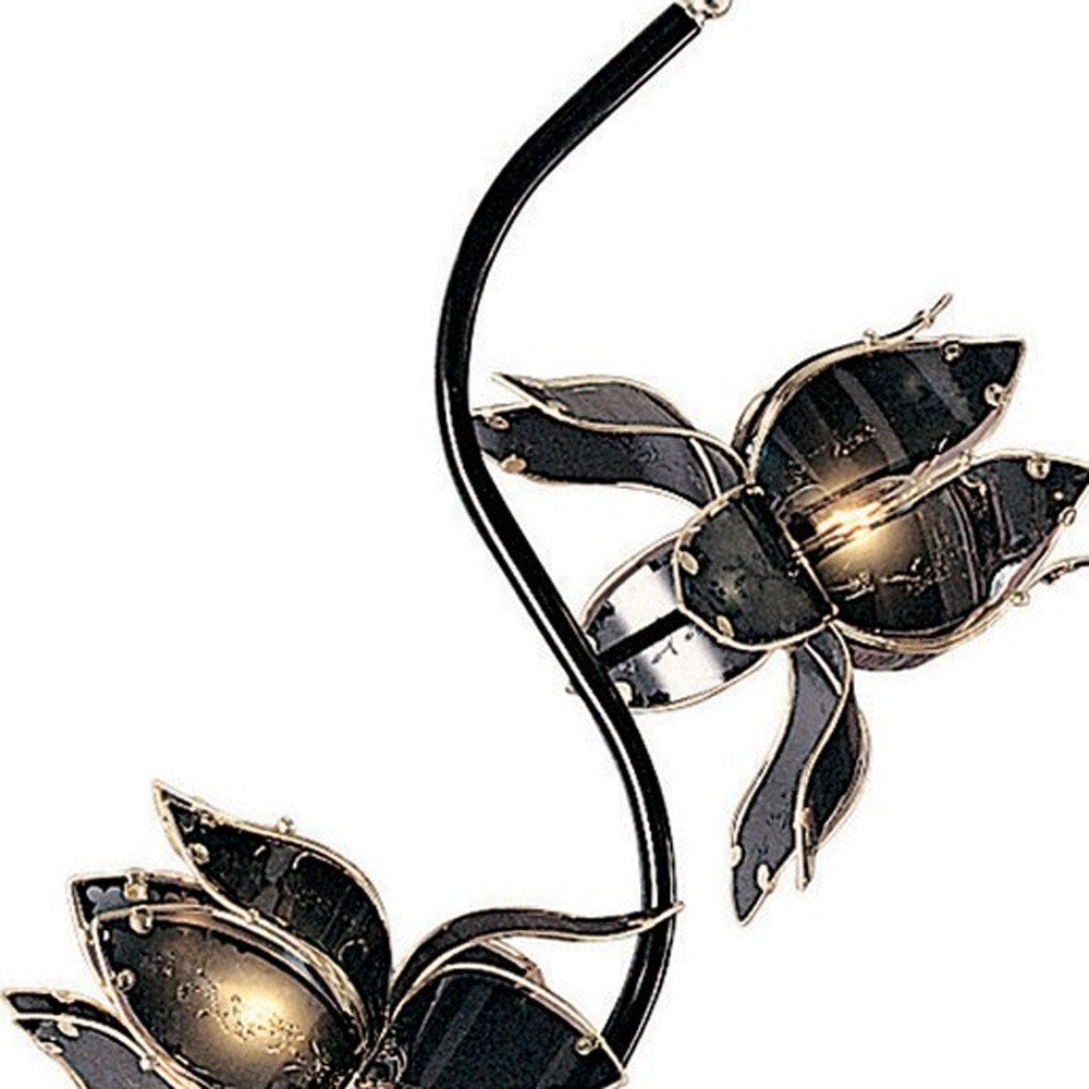 73" Black Metal Four Light LED Novelty Floor Lamp With Black Flowers Acrylic Shade HomeRoots