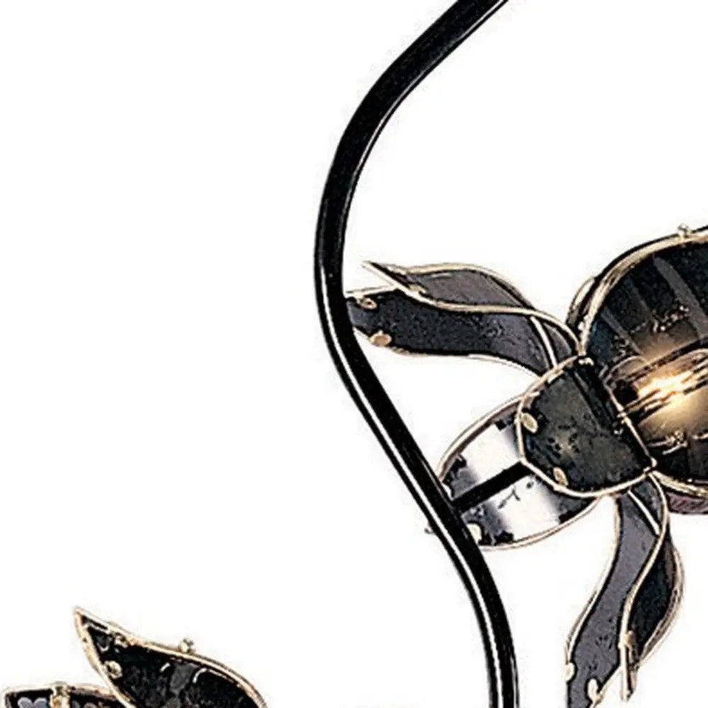 73" Black Four Light Floral Floor Lamp With Black and Gold Glass Shades HomeRoots