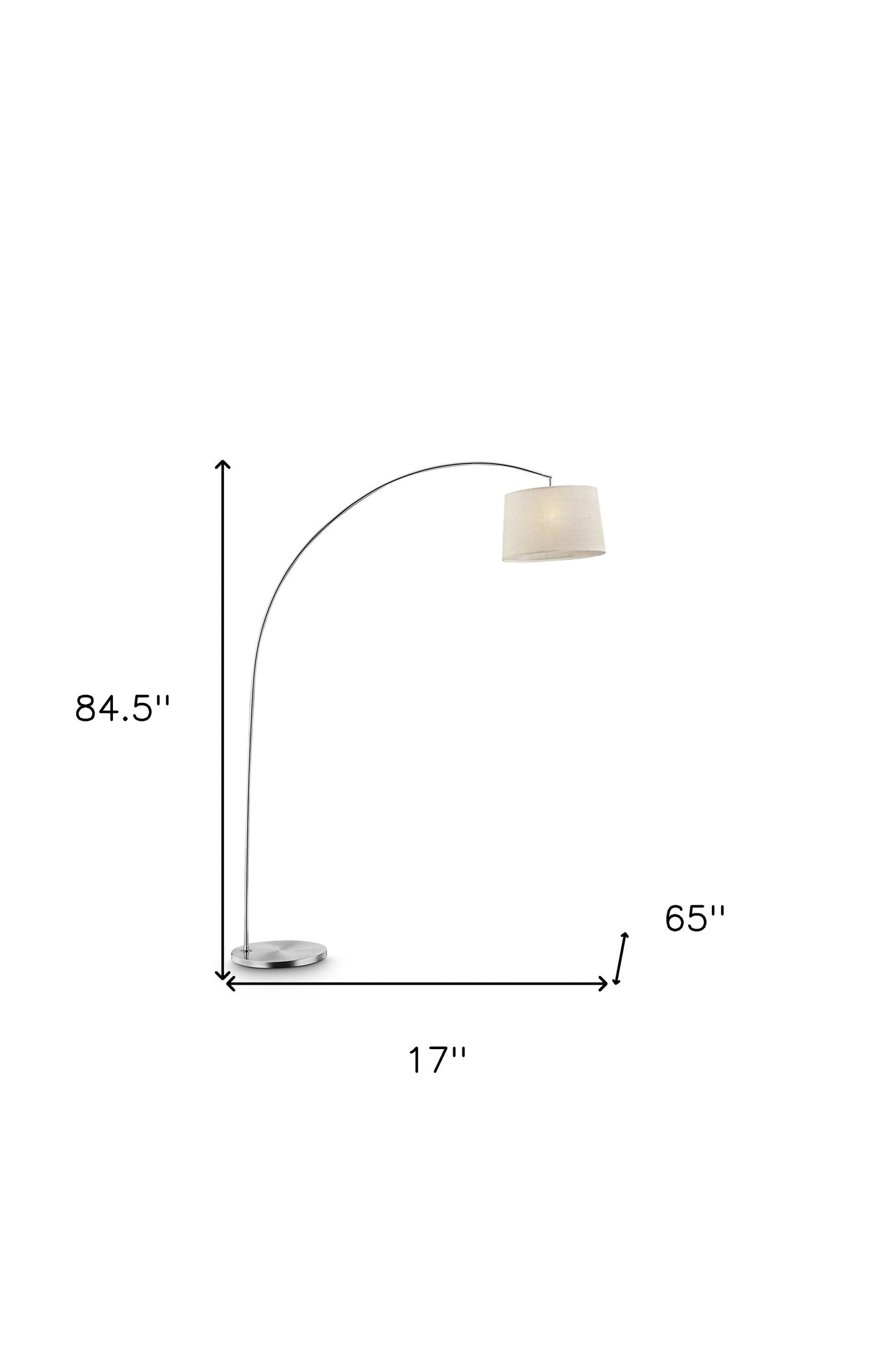 85" Steel Adjustable Arched Floor Lamp With White Drum Shade