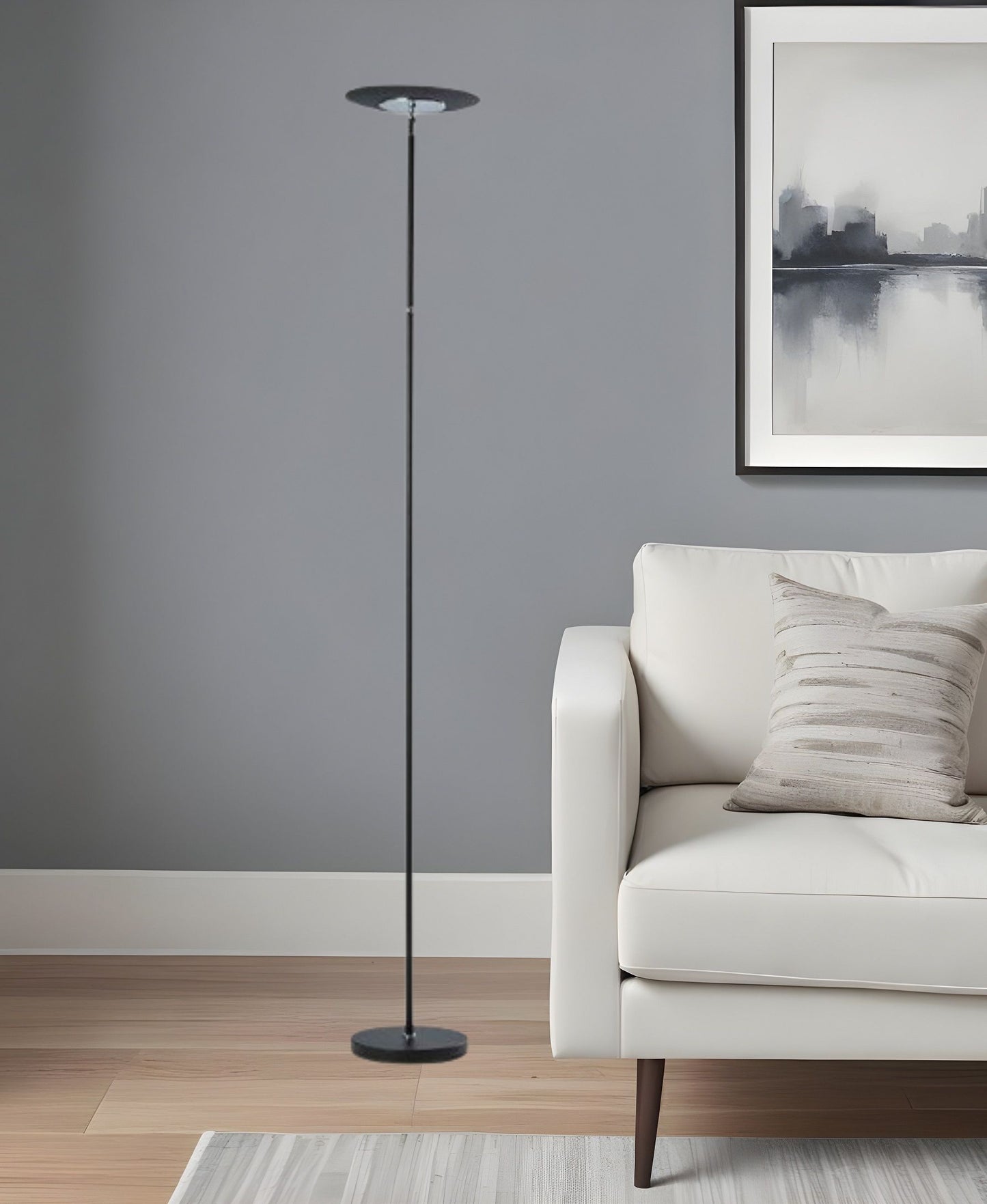 72" Black LED Torchiere Floor Lamp With Bowl