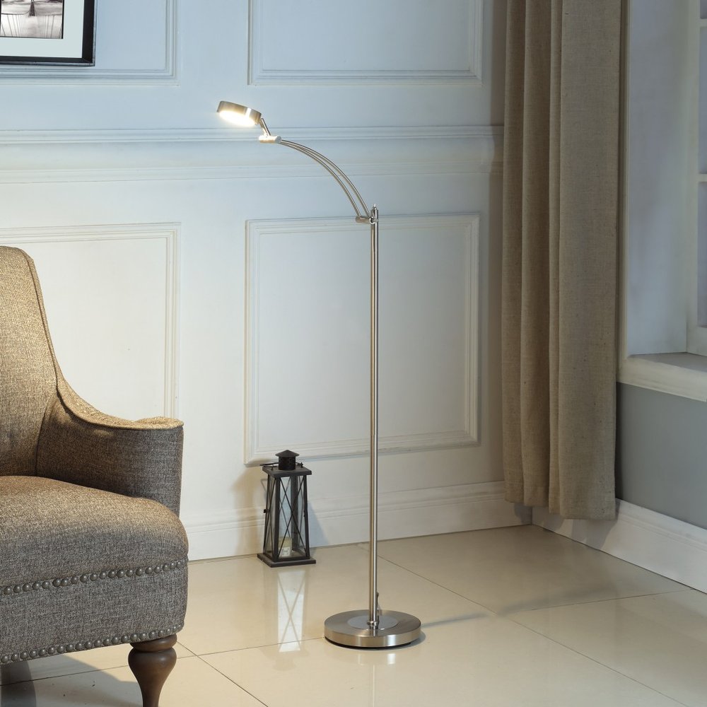 54" Silver Adjustable LED Task Floor Lamp With Silver HomeRoots