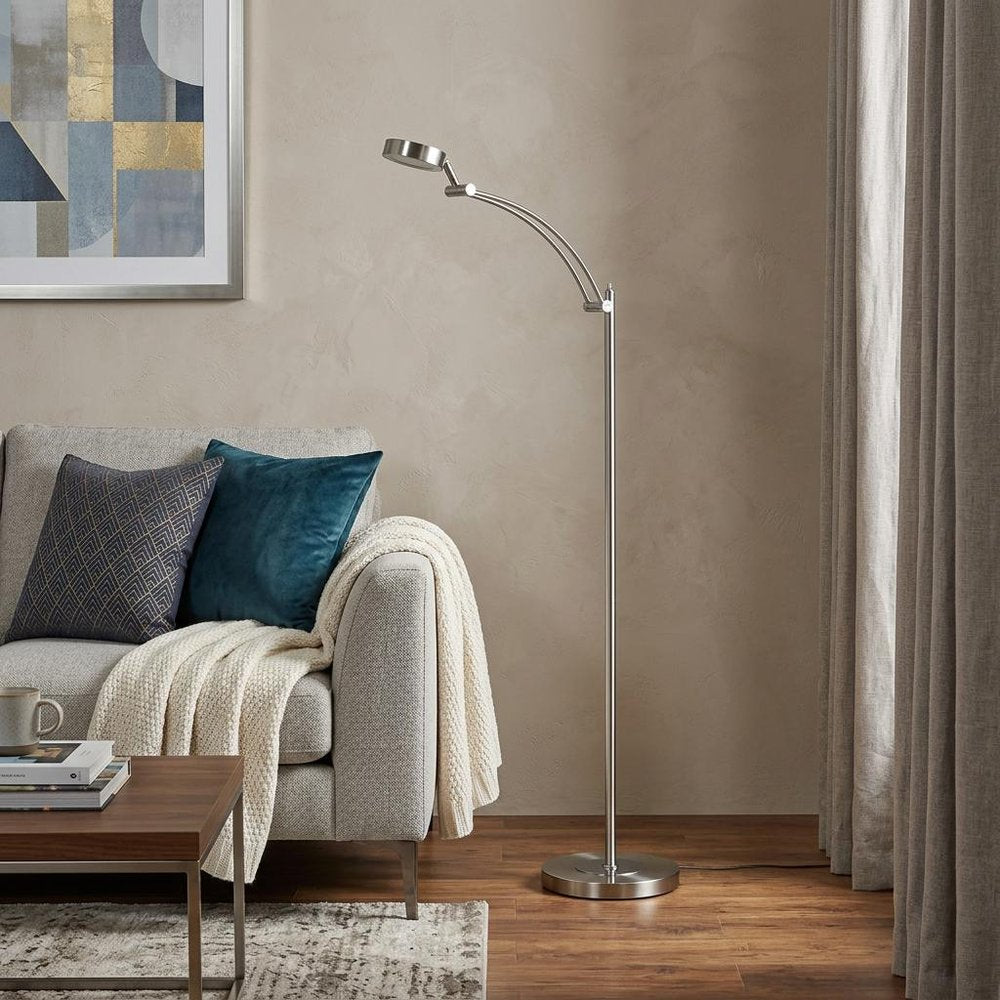 54" Silver Adjustable LED Task Floor Lamp With Silver HomeRoots