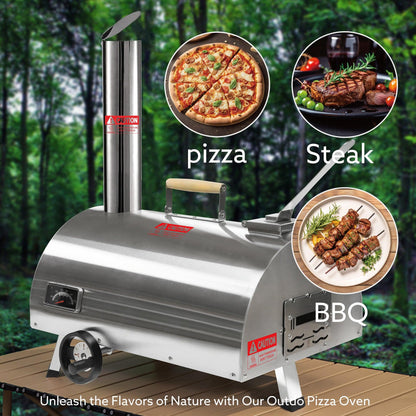 Silver Pizza Oven Outdoor 12" Semi-Automatic Rotatable Pizza Ovens Portable Stainless Steel - FurniFindUSA