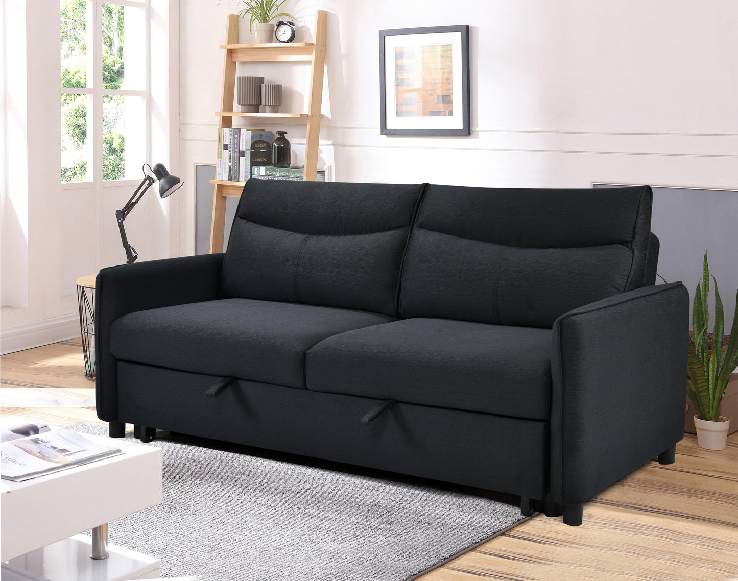 3 in 1 Convertible Sleeper Sofa Bed Modern Fabric Loveseat Futon Sofa Couch w/Pullout Bed Black - FurniFindUSA