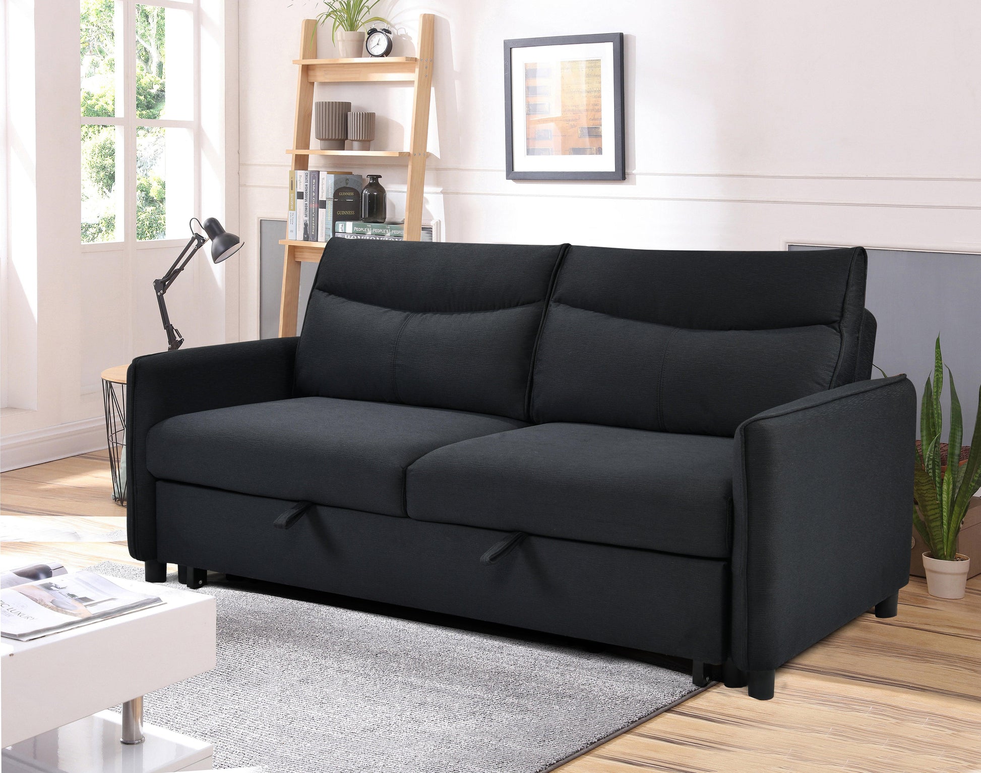 3 in 1 Convertible Sleeper Sofa Bed Modern Fabric Loveseat Futon Sofa Couch w/Pullout Bed Black - FurniFindUSA