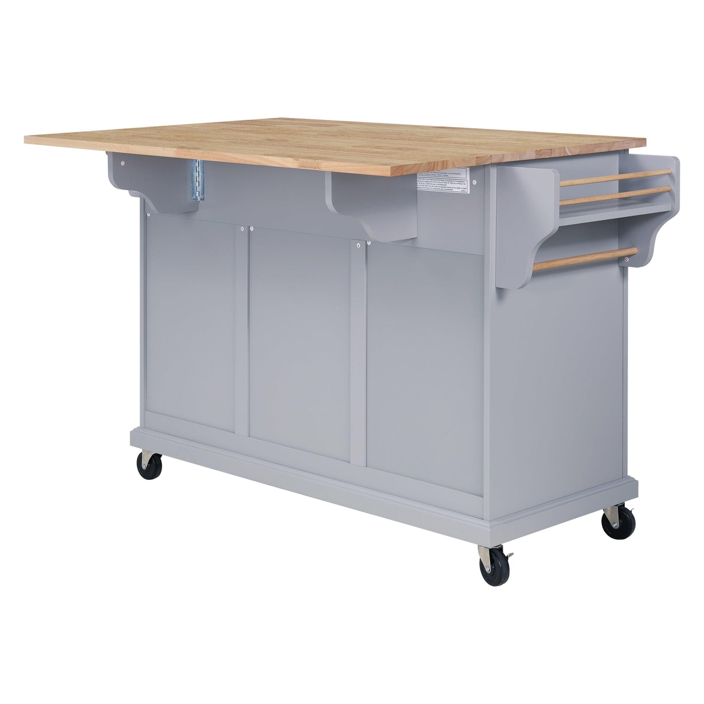 Cambridge Natural Wood Top Kitchen Island with Storage Gray + Solid Wood+MDF - FurniFindUSA