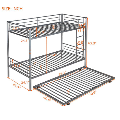 Twin-Over-Twin Metal Bunk Bed With Trundle Can be Divided into two beds No Box Spring needed White - FurniFindUSA