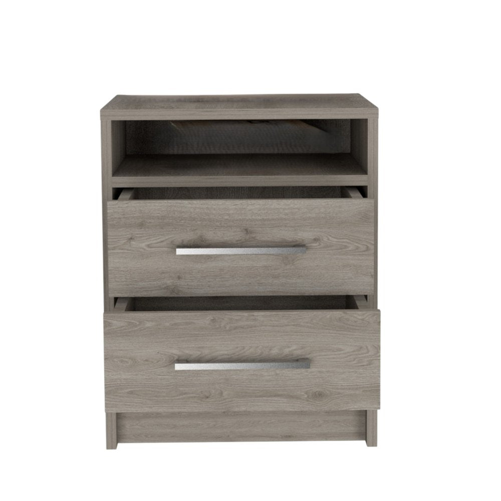 20" Light Gray Wood Two Drawer Nightstand HomeRoots