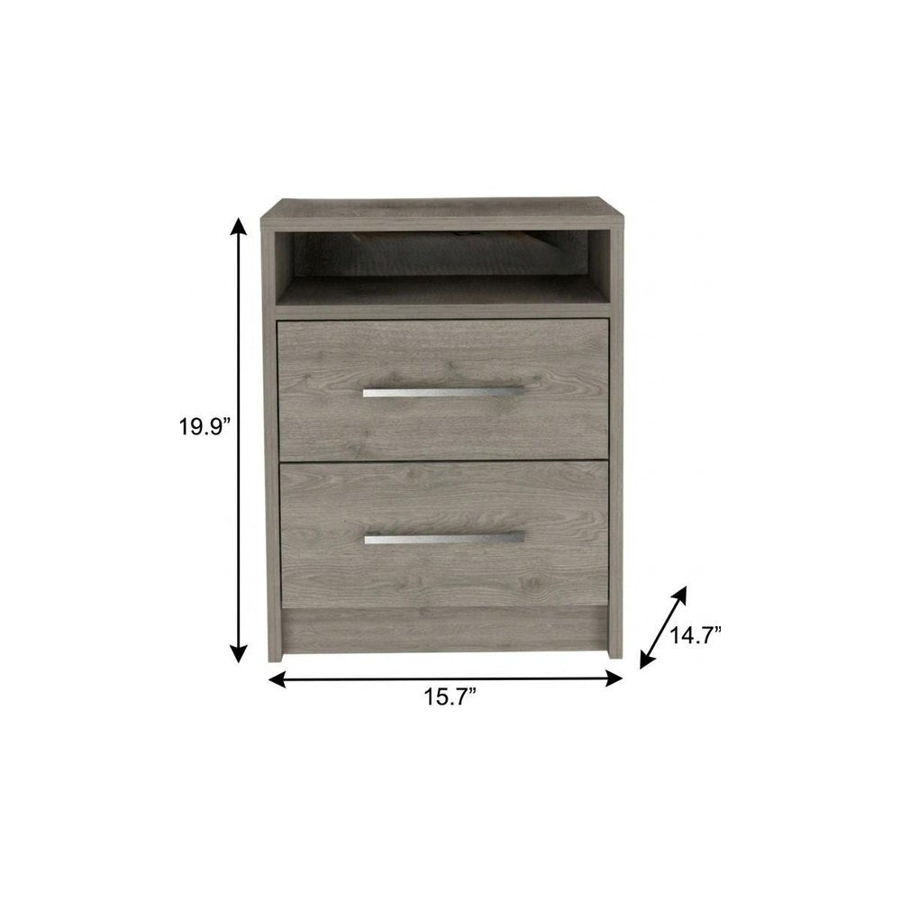 20" Light Gray Wood Two Drawer Nightstand HomeRoots