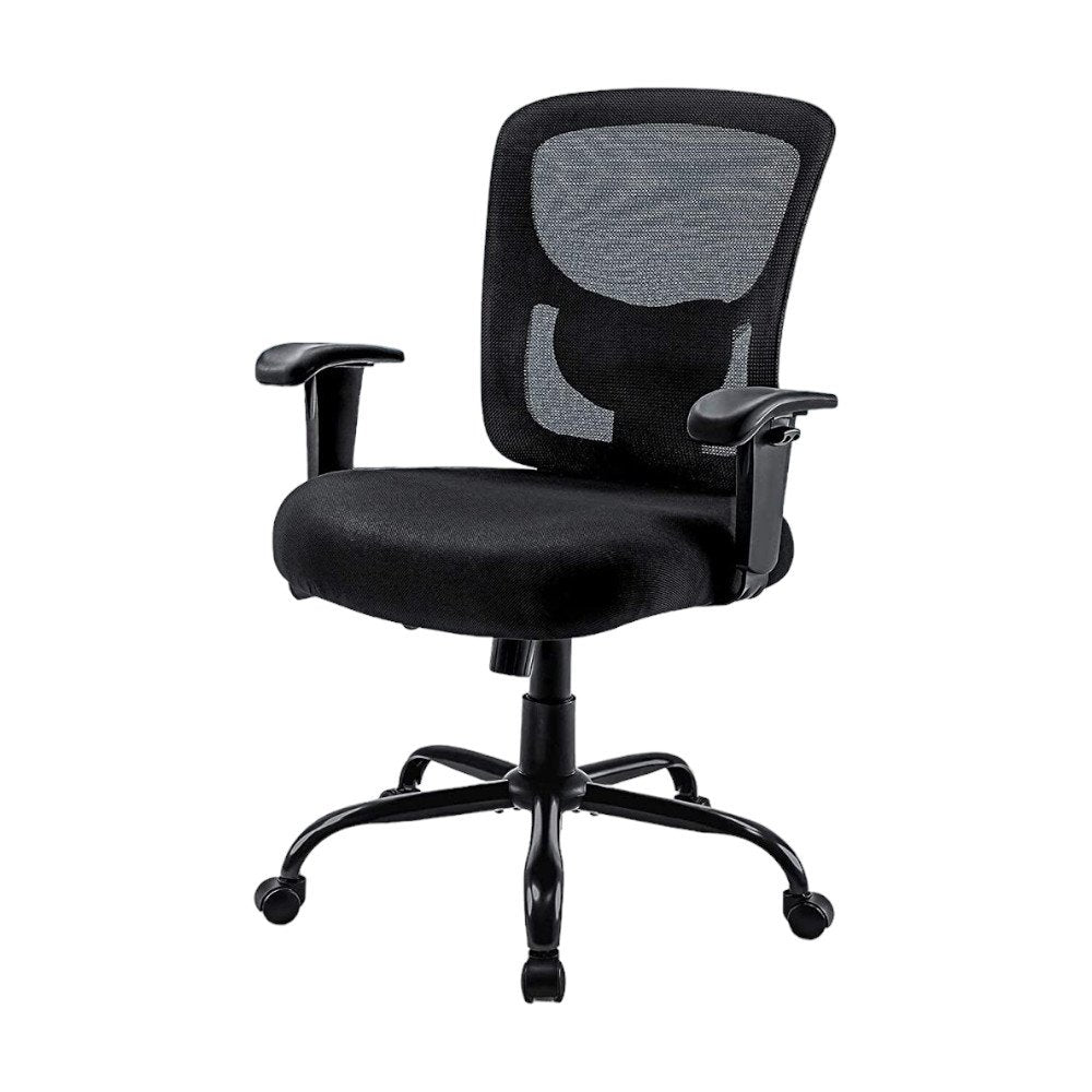 Black Fabric Mesh and Steel Adjustable Swivel Rolling Executive Office Chair HomeRoots