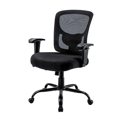 Black Fabric Mesh and Steel Adjustable Swivel Rolling Executive Office Chair HomeRoots