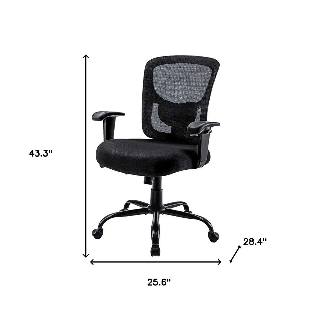 Black Fabric Mesh and Steel Adjustable Swivel Rolling Executive Office Chair HomeRoots