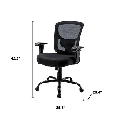 Black Fabric Mesh and Steel Adjustable Swivel Rolling Executive Office Chair HomeRoots