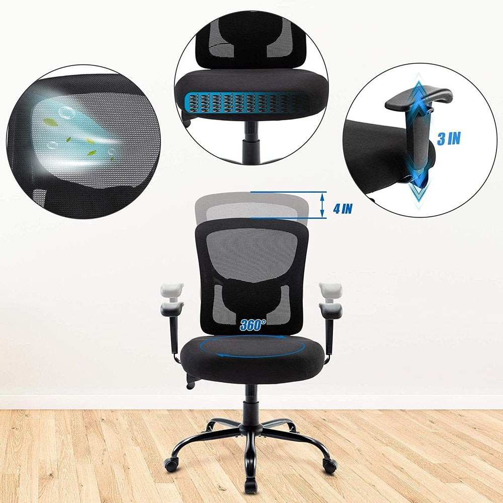 Black Fabric Mesh and Steel Adjustable Swivel Rolling Executive Office Chair HomeRoots