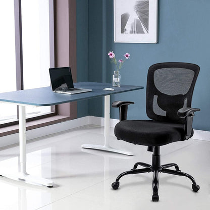 Black Fabric Mesh and Steel Adjustable Swivel Rolling Executive Office Chair HomeRoots