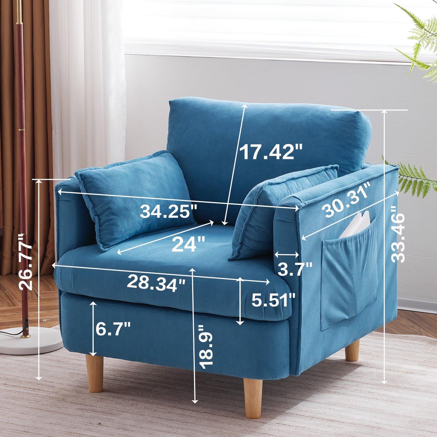 29.5 "W Modern Fabric Decorative Chair Armchair Upholstered Reading Chair Single Sofa Casual Club Chair - FurniFindUSA