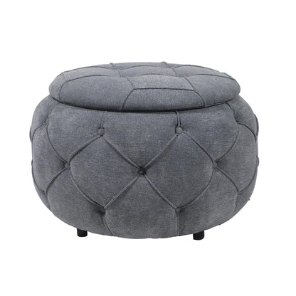 Large Button Tufted Woven Round Storage Footstool。Suitable for living room, bedroom, study - FurniFindUSA