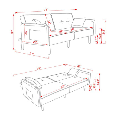 Living Room Bed Room Leisure Futon Sofa bed in Blue Fabric with Solid Wood Leg - FurniFindUSA