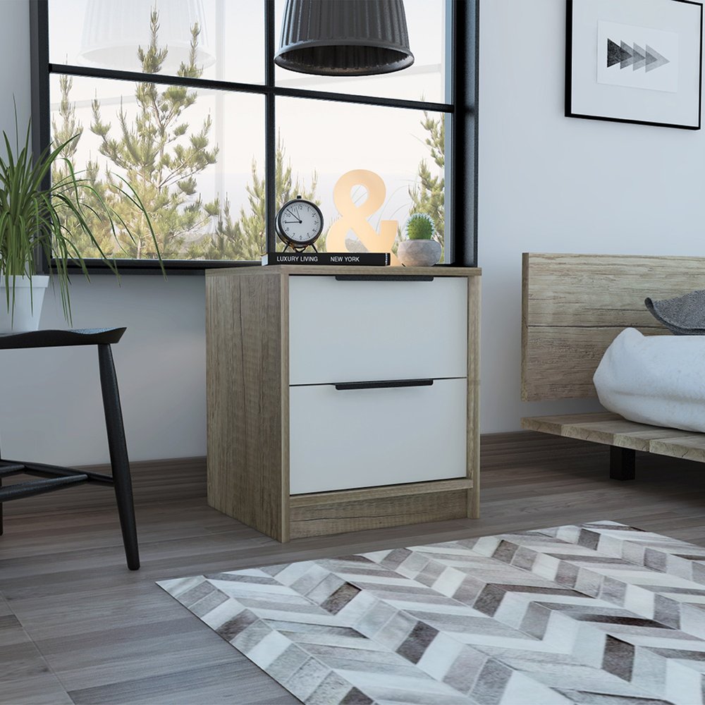 19" Wood Two Drawer Nightstand HomeRoots