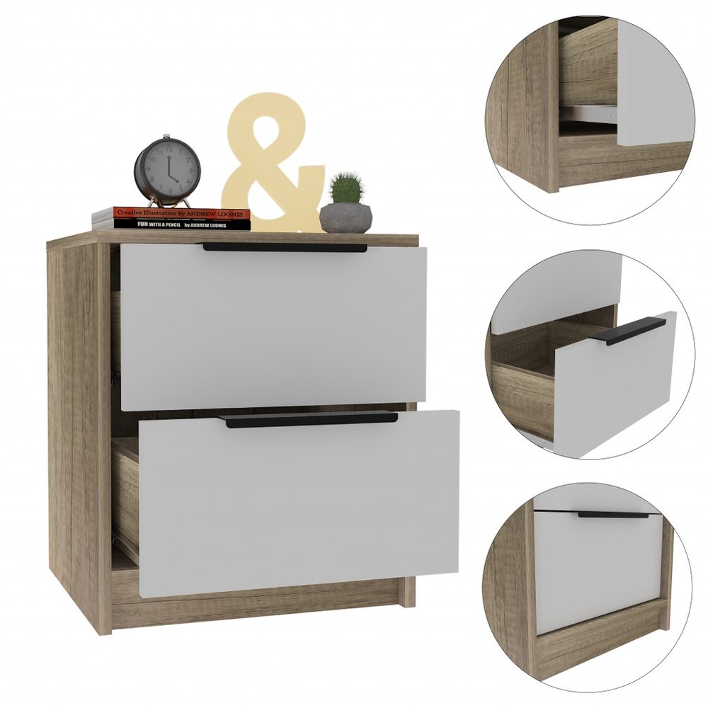 19" Wood Two Drawer Nightstand HomeRoots