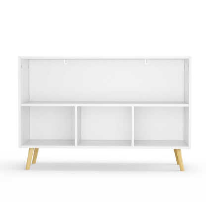 Kids bookcase with Collapsible Fabric Drawers Children's Book Display Toy Storage Cabinet Organizer White/Gray - FurniFindUSA