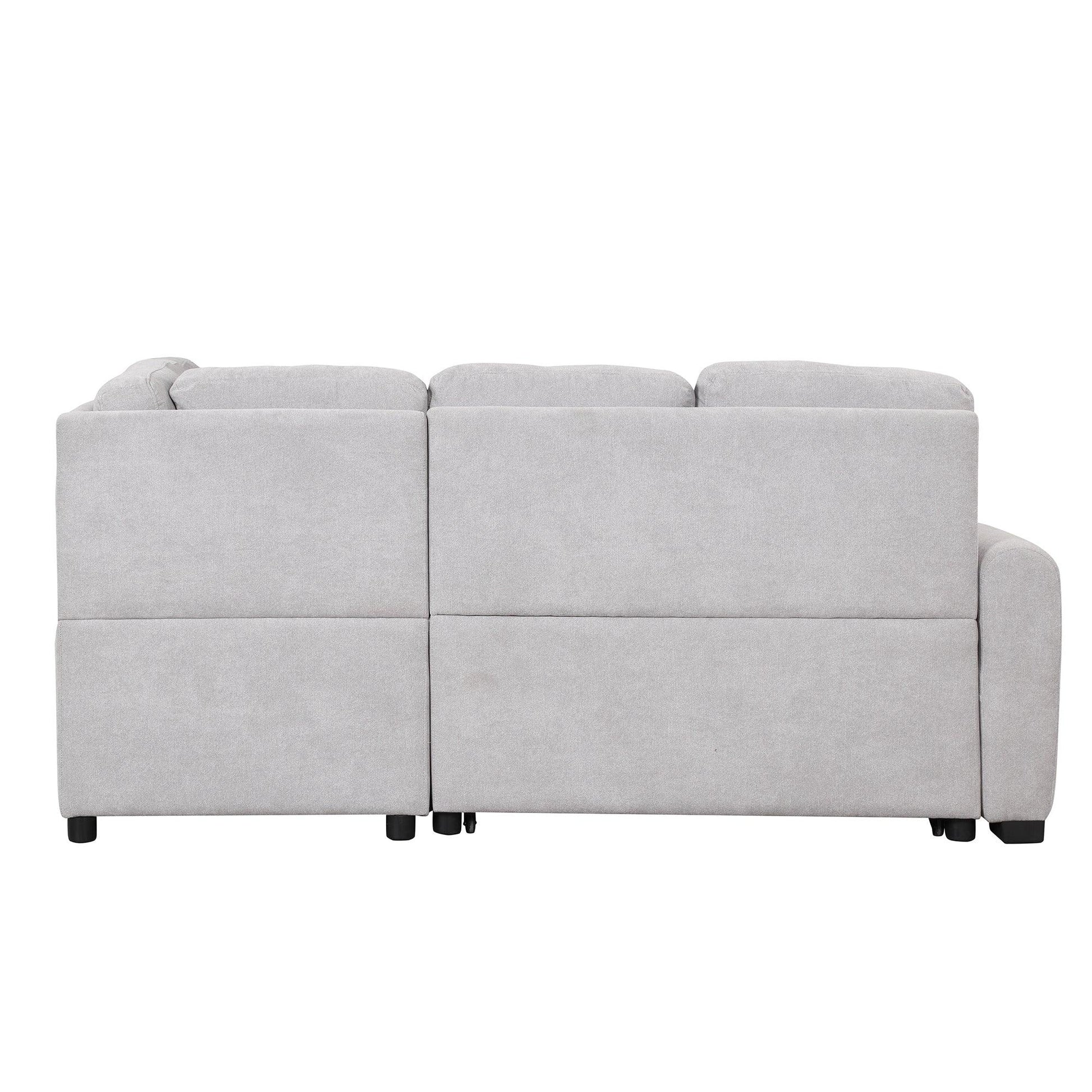 87.4"Sectional Sleeper Sofa with USB Charging Port and Plug Outlet Pull-Out Sofa Bed with 3 Pillows Grey - FurniFindUSA