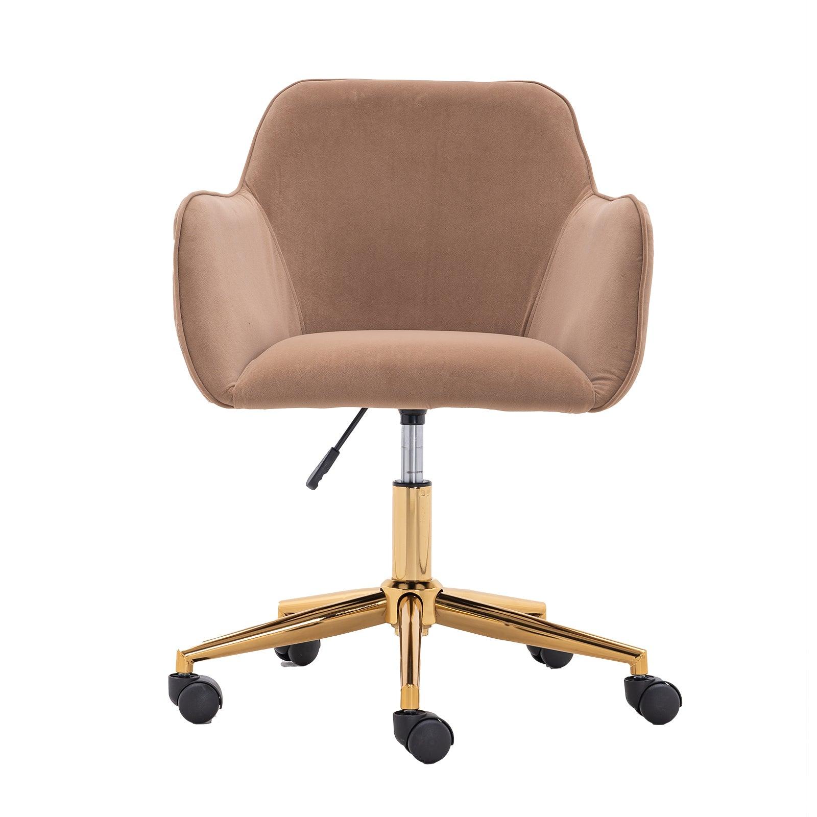 Modern Velvet Fabric Material Adjustable Height 360 revolving Home Office Chair Light Coffee Brown - FurniFindUSA