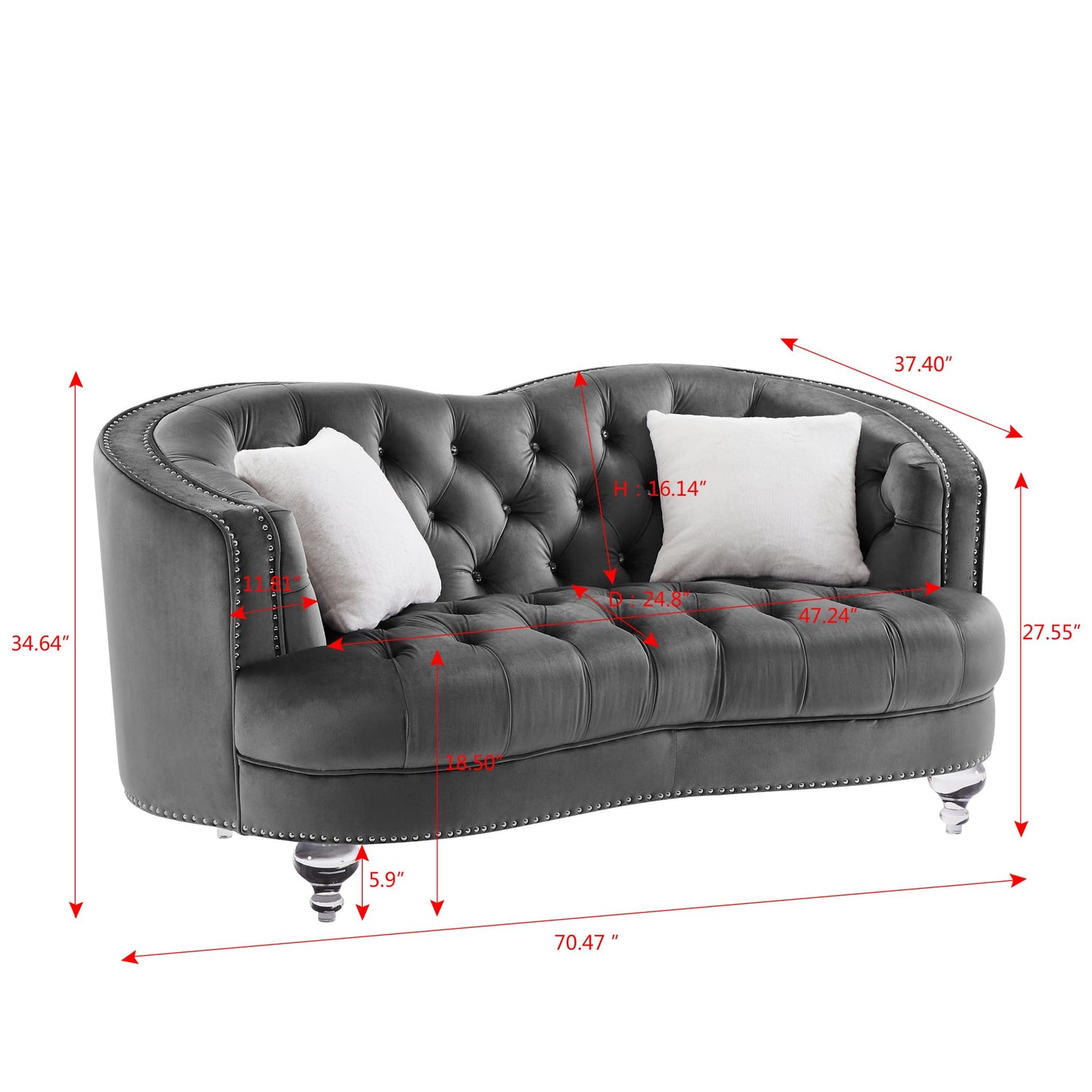 Luxury Crystal Feet Tufted 2P Sofa