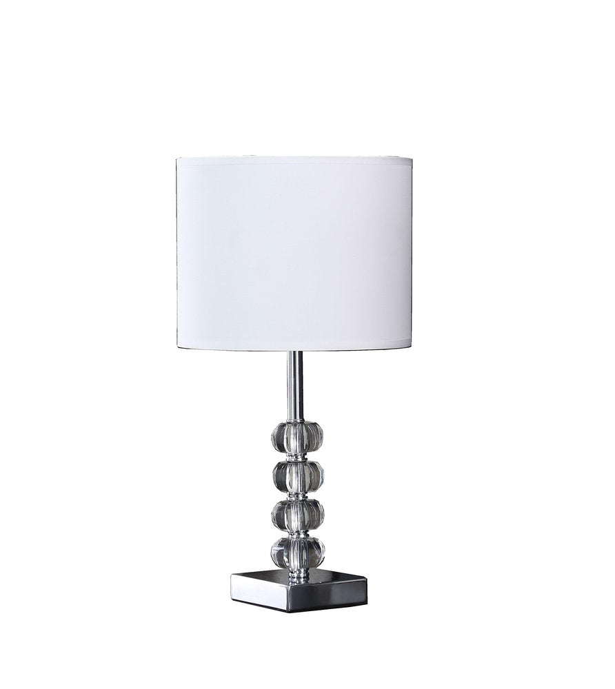 18" Silver Metal and Glass Orbs Table Lamp With White Drum Shade HomeRoots