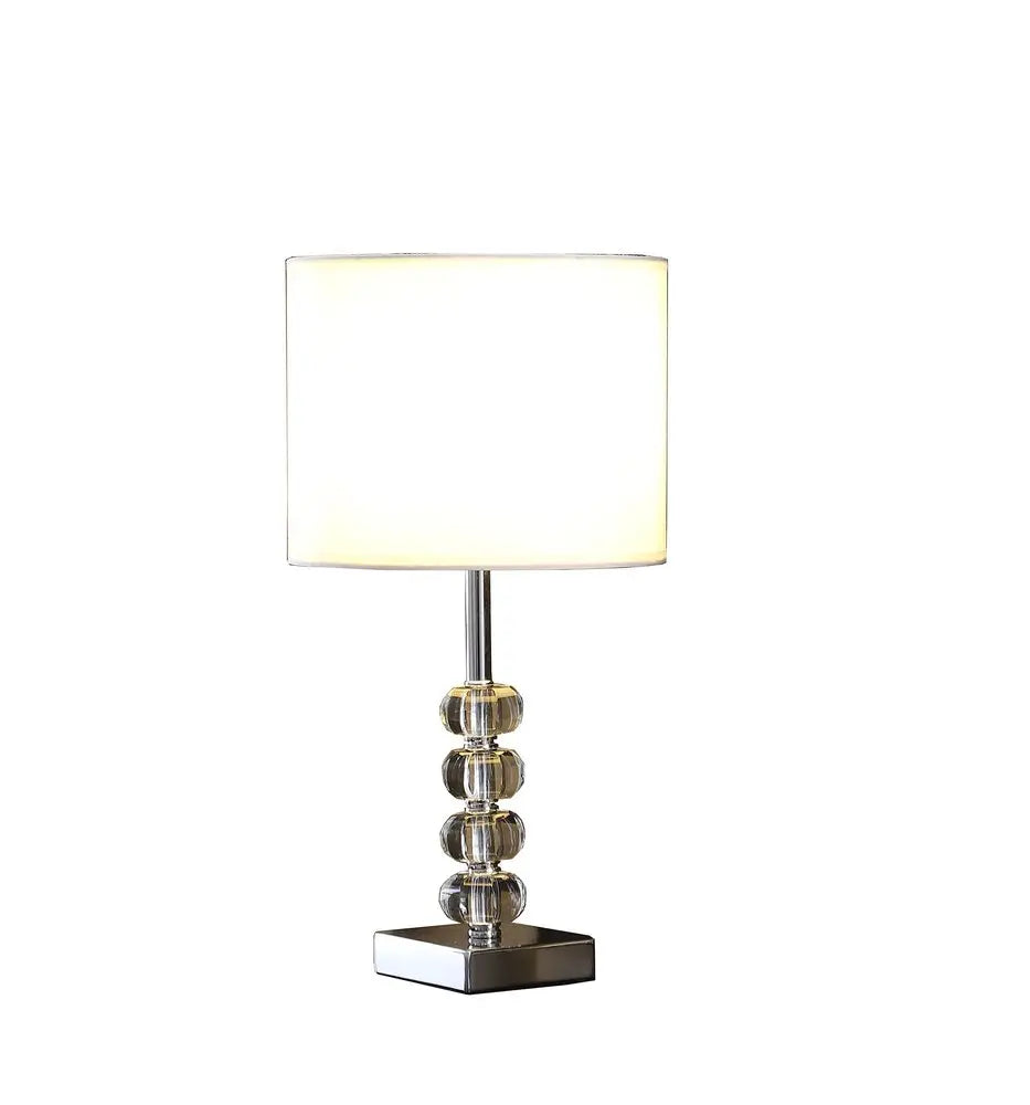 18" Silver Metal and Glass Orbs Table Lamp With White Drum Shade HomeRoots