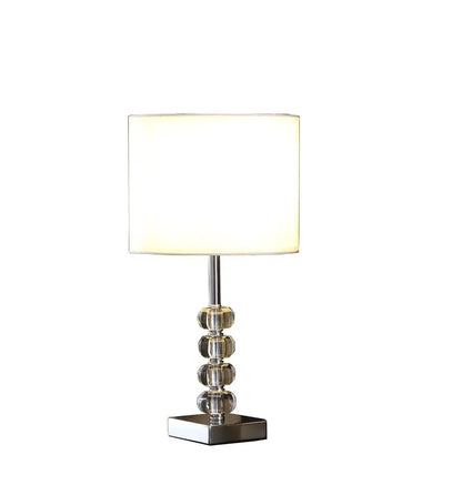 18" Silver Metal and Glass Orbs Table Lamp With White Drum Shade HomeRoots