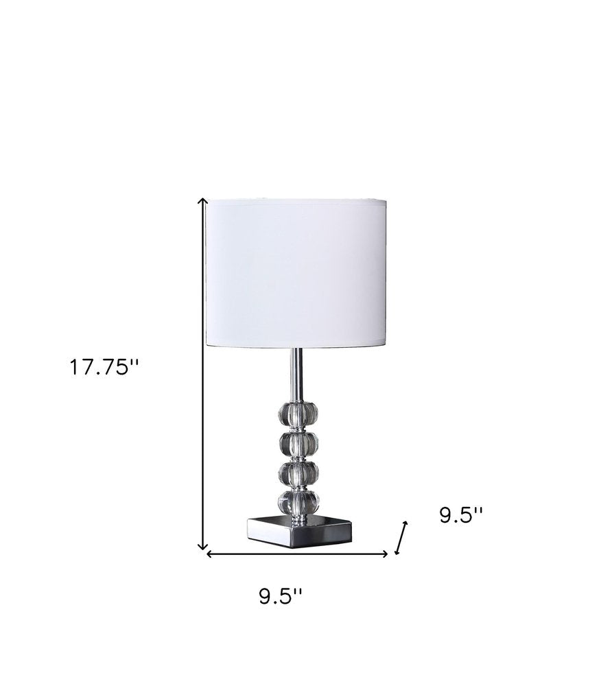 18" Silver Metal and Glass Orbs Table Lamp With White Drum Shade HomeRoots