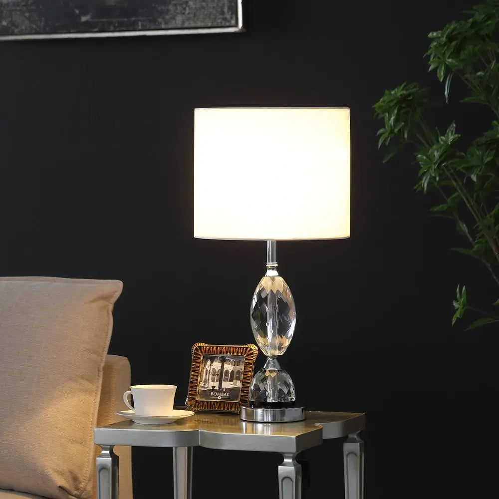 24" Silver Crystal Standard Table Lamp With White Shade HomeRoots